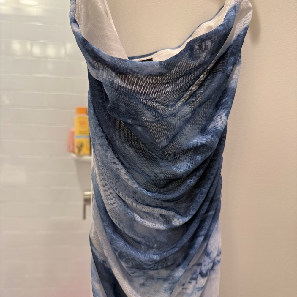 Windsor Strapless Dress in Blue and White